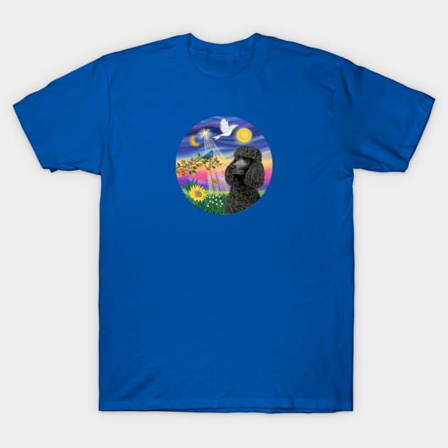 A Black Standard Poodle and the Bluebird of Happiness T-Shirt by Dogs Galore and More